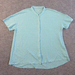 Eileen Fisher Band Collar Button Up Shirt Short Sleeve 100% Organic Linen